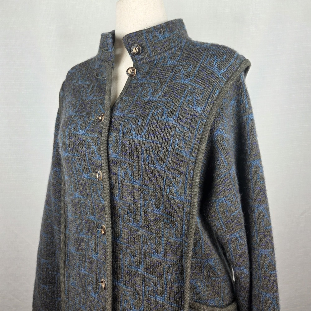 Geiger Wool Gray & Blue Alpine Cardigan Sweater Austria Women's Size 38 / US Med